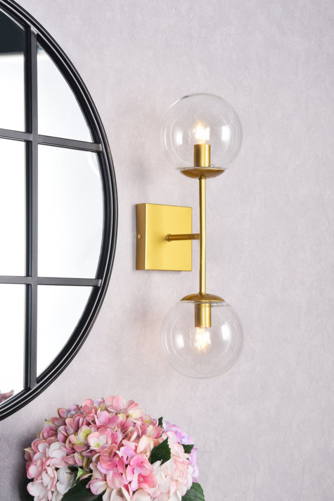 Noah 2-Light Brass and Clear Glass Wall Sconce