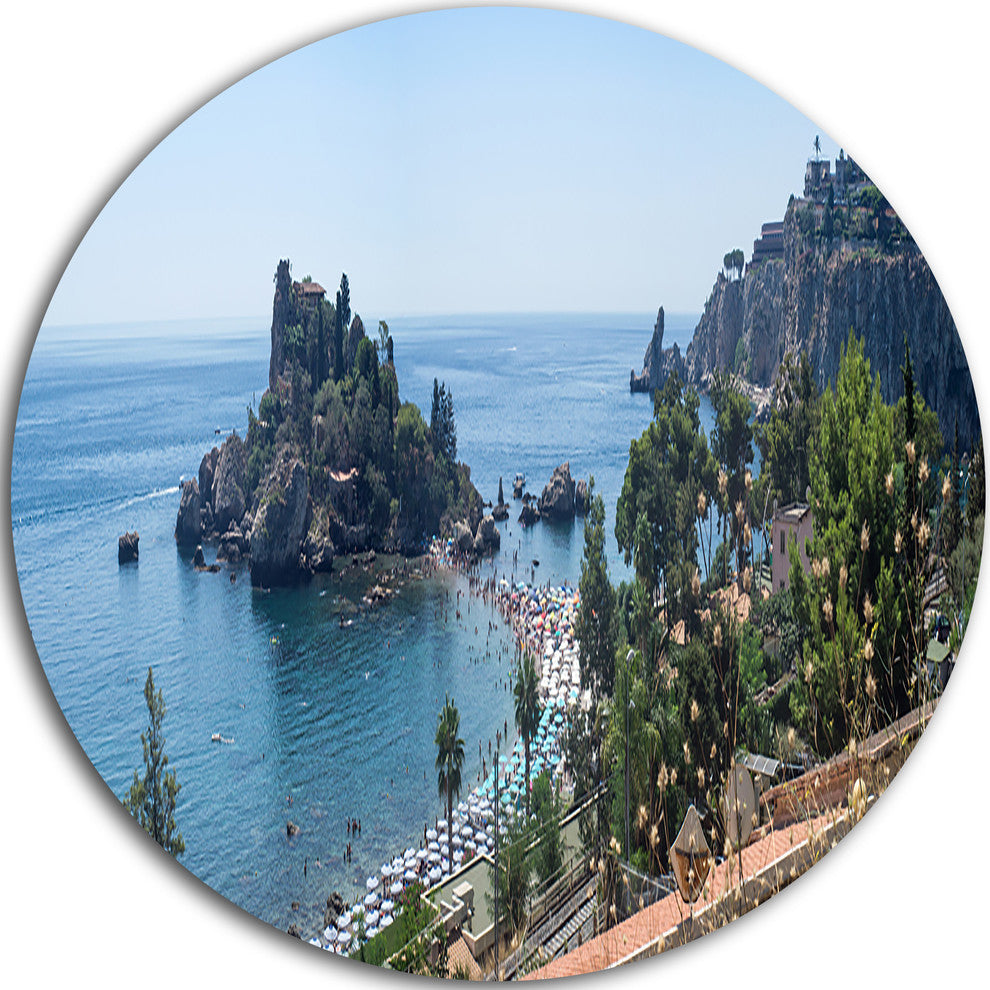 Taormina Island Panoramic View, Landscape Photo Round Wall Art, 11"