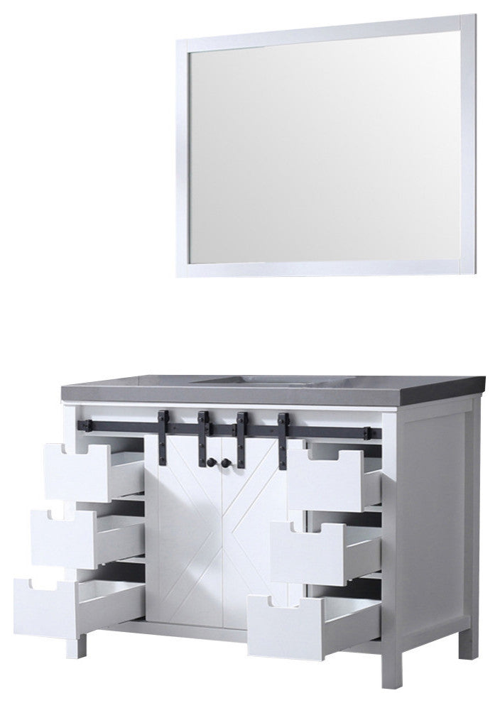 Marsyas 48" Single Vanity Cabinet Gray Quartz Top Square Sink, 44" Wall Mirror