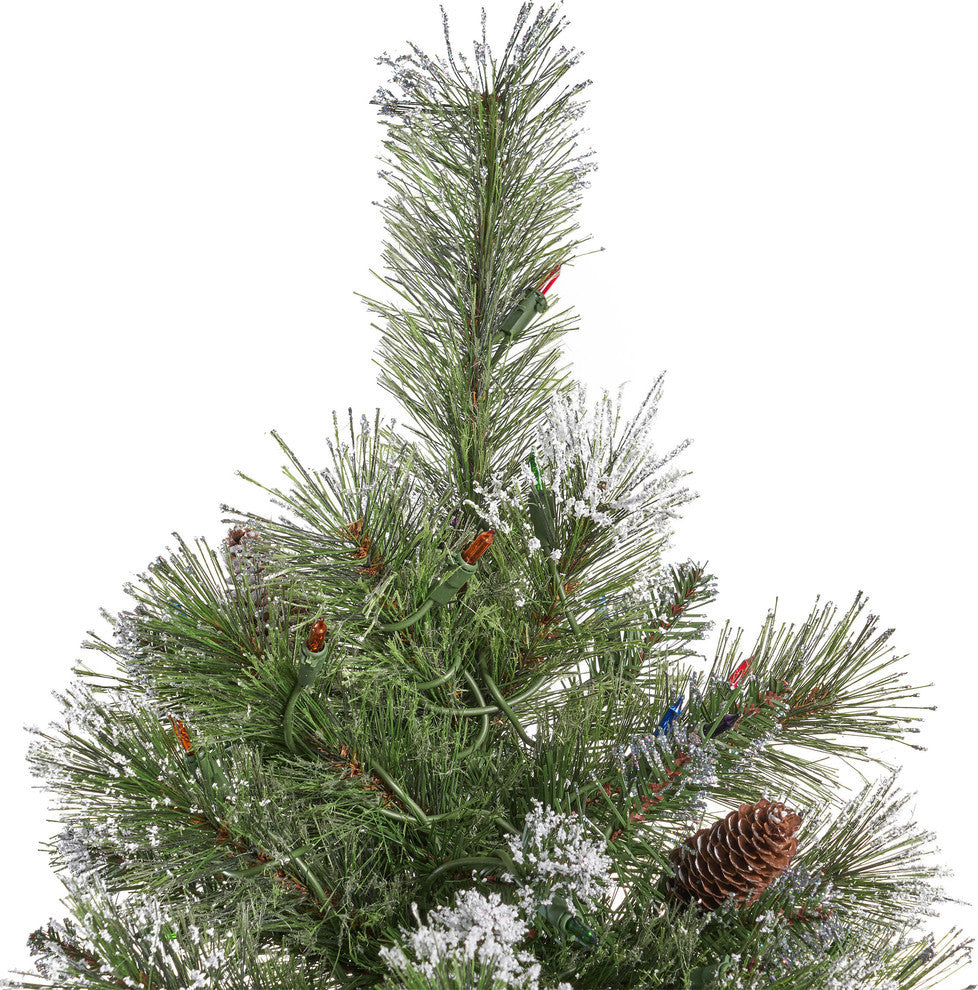 7' Mixed Spruce Hinged Artificial Christmas Tree, Pre-Lit Multi-Colored