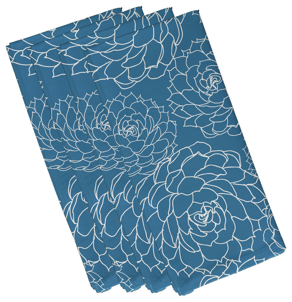 19x19", Olena Floral Print Napkin, Blue, Set of 4