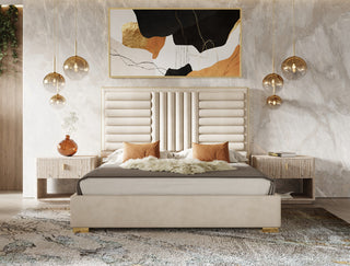 Modrest Daystar Modern Beige Velvet and Gold Bed, Eastern King