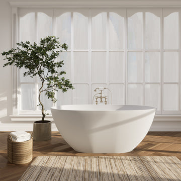 Euston Flatbottom Freestanding Solid Surface Soaking Bathtub, Matte White, 55inch