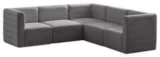 Quincy Velvet Upholstered 5-Piece L-Shaped Modular Sectional, Grey