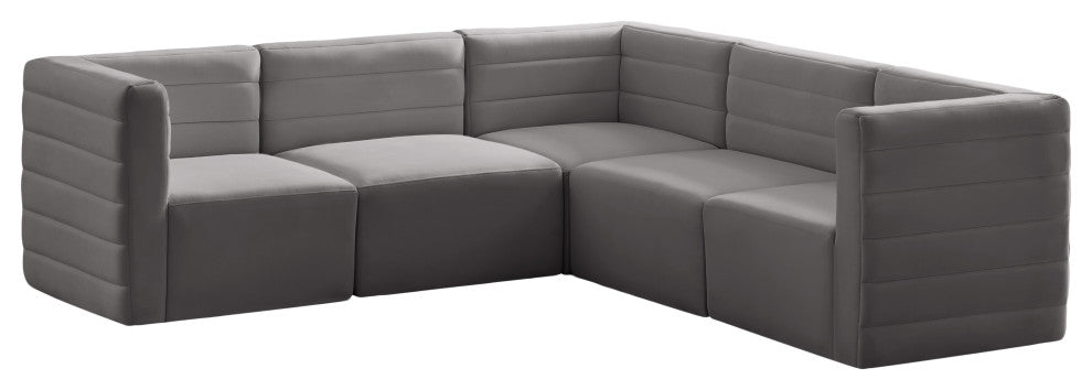 Quincy Velvet Upholstered 5-Piece L-Shaped Modular Sectional, Grey