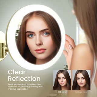 Circular LED Wall Mount One Side 5x Magnifying Make Up Mirror, Brushed Gold