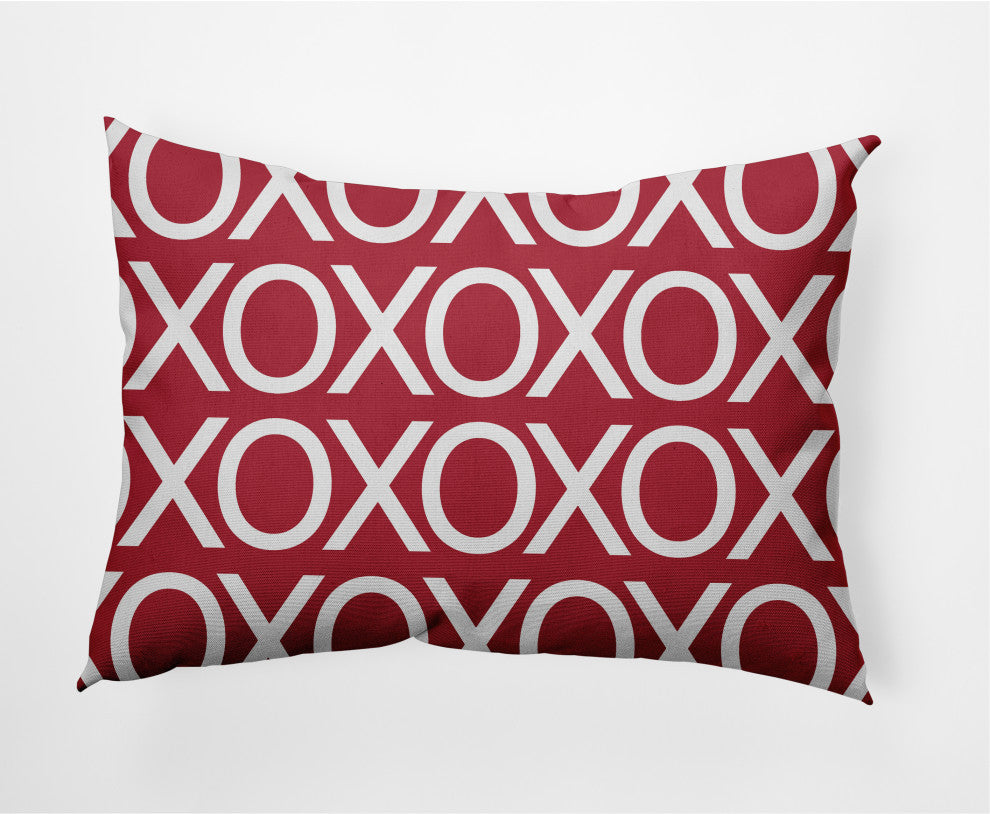 Hugs and Kisses Valentines Indoor/Outdoor Lumbar Pillow, Brick, 14x20"