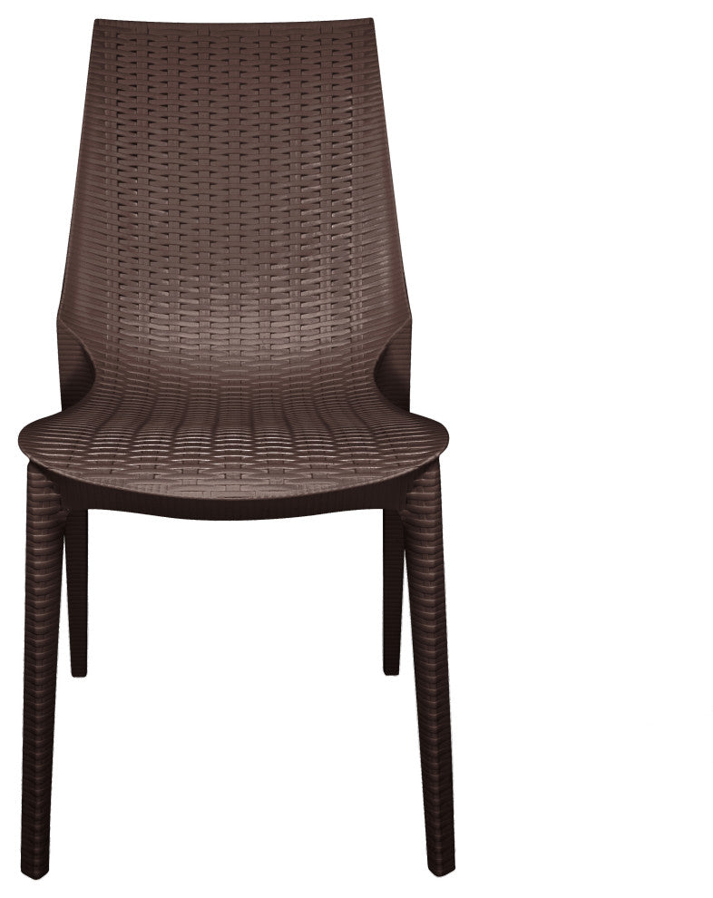 LeisureMod Kent Weave Design 3-Piece Outdoor Patio Dining Set, Brown