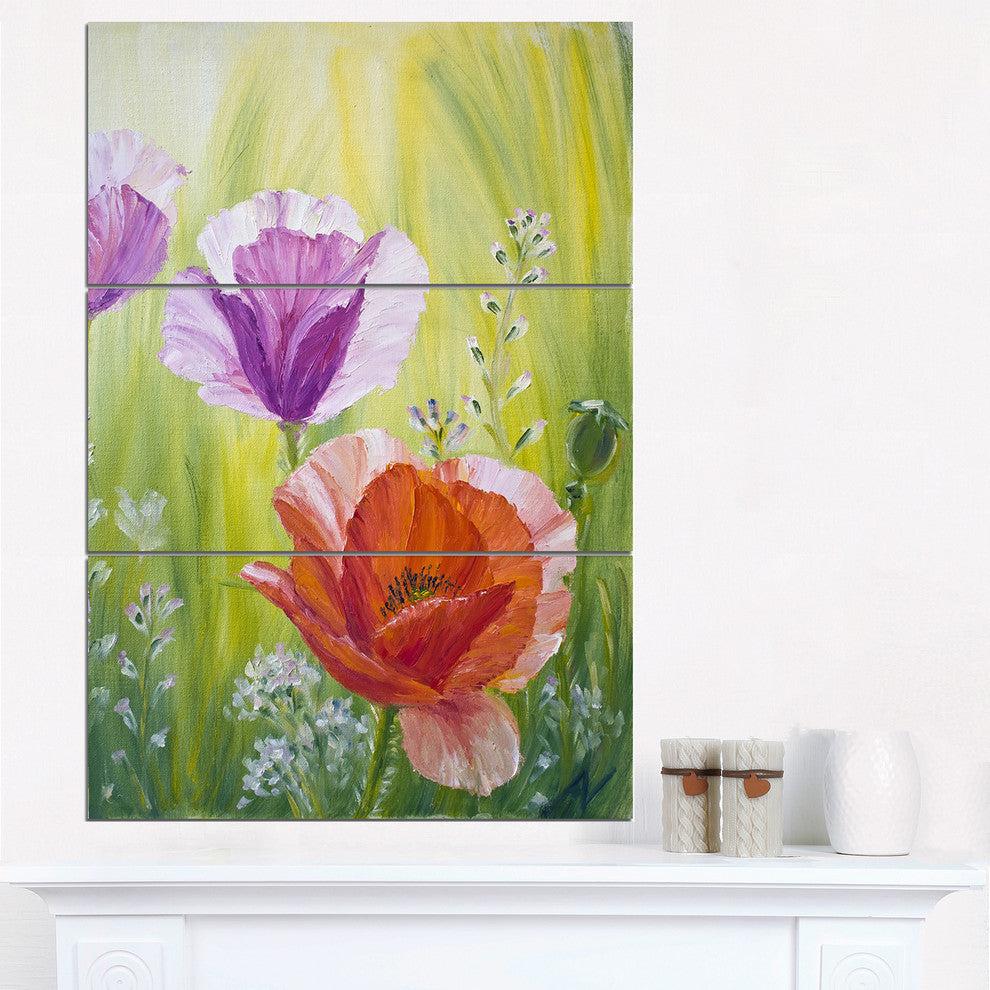 "Poppies in the Morning" Glossy Metal Wall Art, 3 Panels, 28"x36"