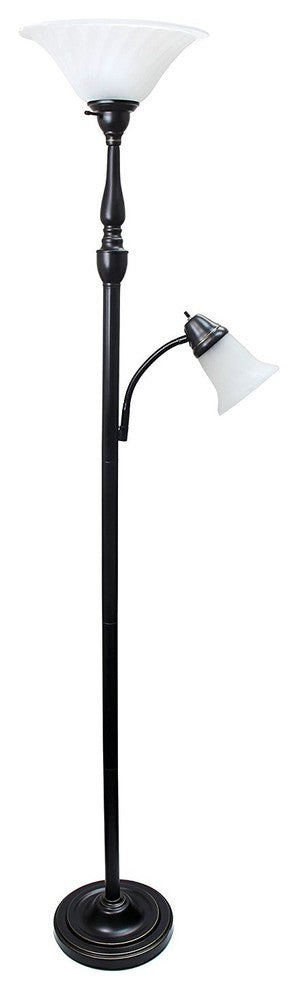Light Mother Daughter Floor Lamp With White Marble Glass, Restoration Bronze