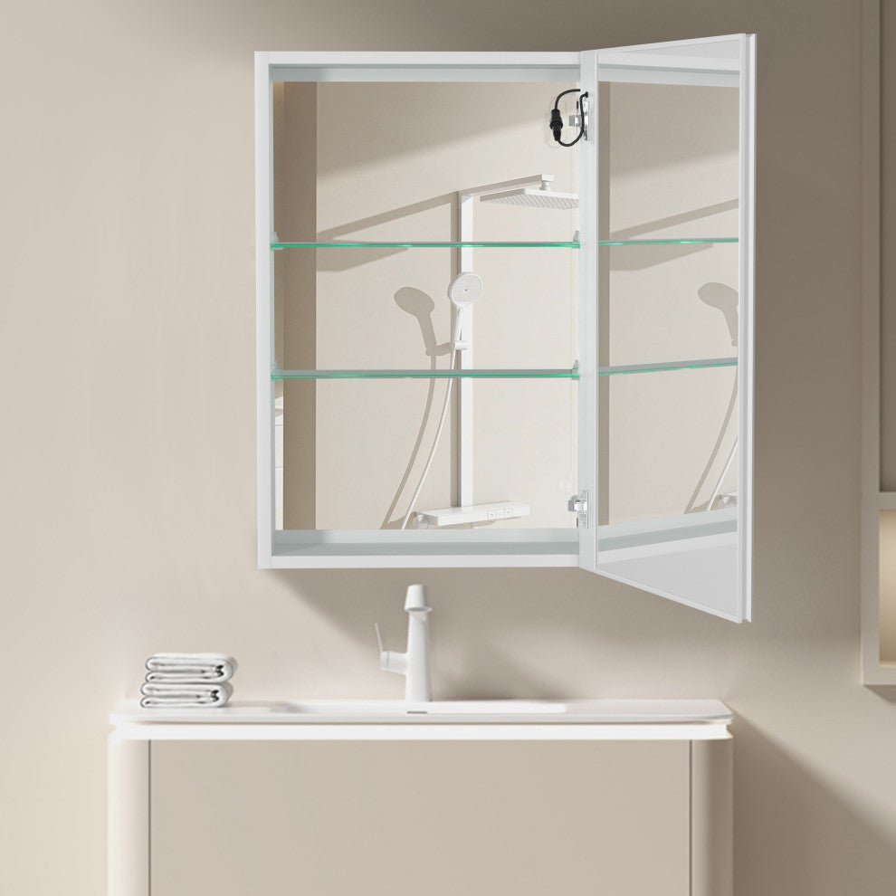 20 in. W x 30 in. H Aluminum Surface Mount Medicine Cabinet with Lighted Mirror
