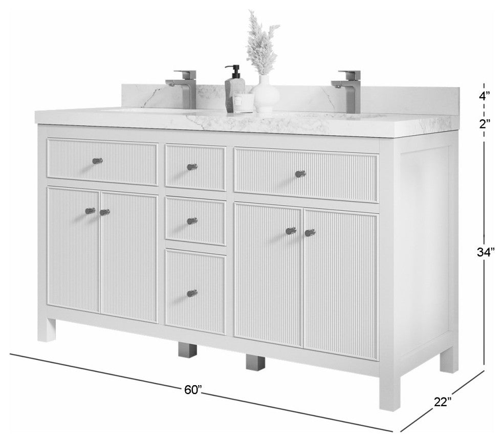 Sonoma 60 Double Sink Reeded Bathroom Vanity in Dark Forest Green 2" Piatra Gray