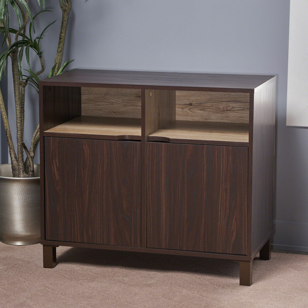 GDF Studio Provence 2-Shelf Walnut Finish Faux Wood Cabinet With Oak Interior, S