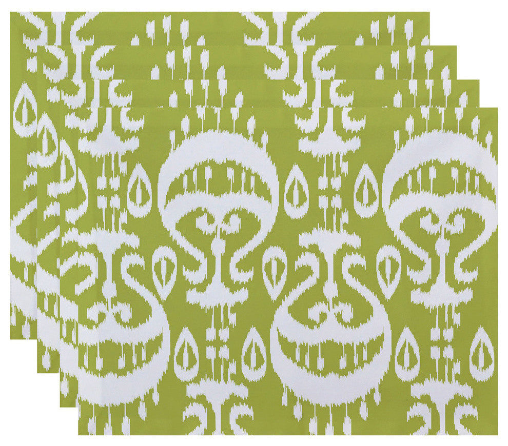 18"x14" Ikat, Geometric Print Placemat, Green, Set of 4