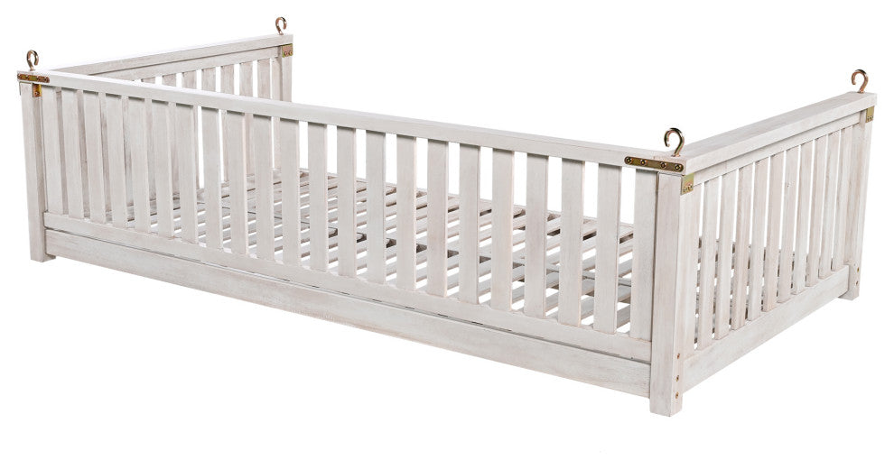 GDF Studio Acacia Wood Twin Size Garden Porch Swing Bed, White