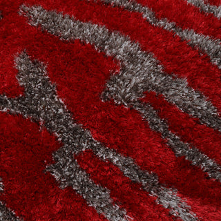 HAND TUFTED SHAG POLYESTER ECO-FRIENDLY AREA RUG,Red&Beige Color,Abstract Design