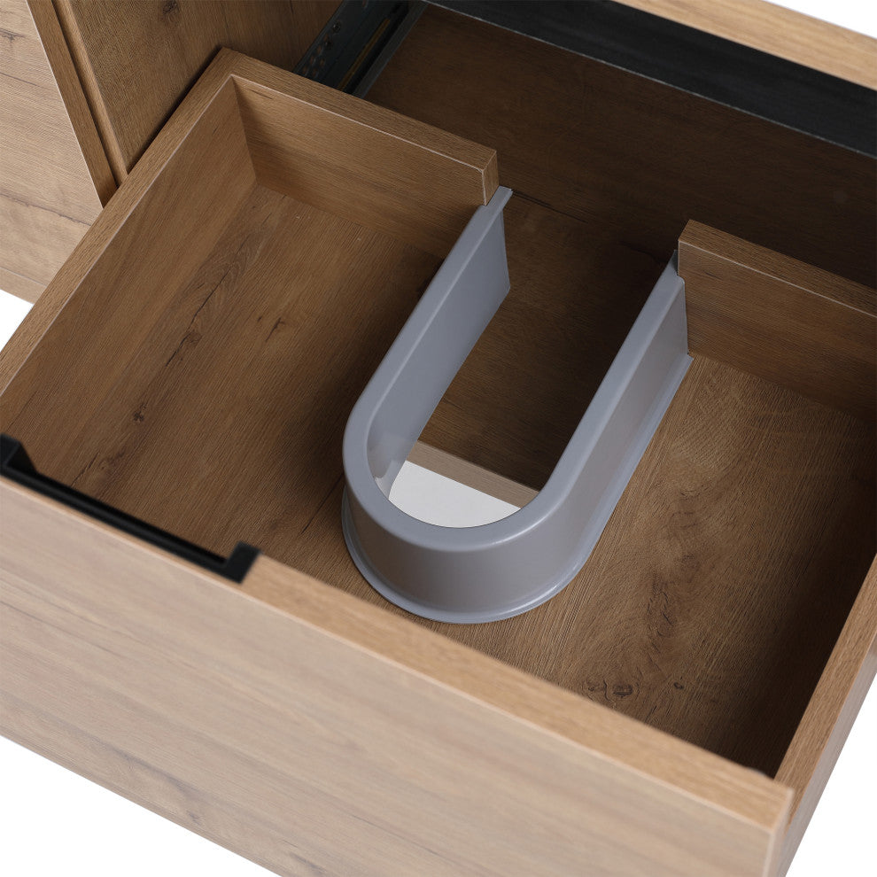 Bathroom Vanity With White Resin Top and Basin, Imitative Oak, 48x18