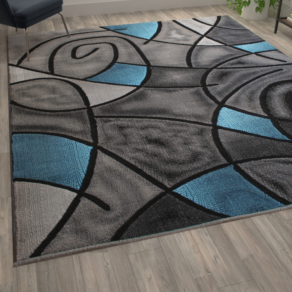 Angie Collection Rectangle 8' x 10' Abstract Area Rug, Blue