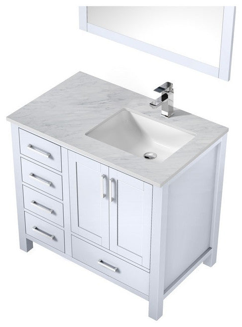 Jacques White 36" Single Vanity Set with Carrara Marble Top - Right Version
