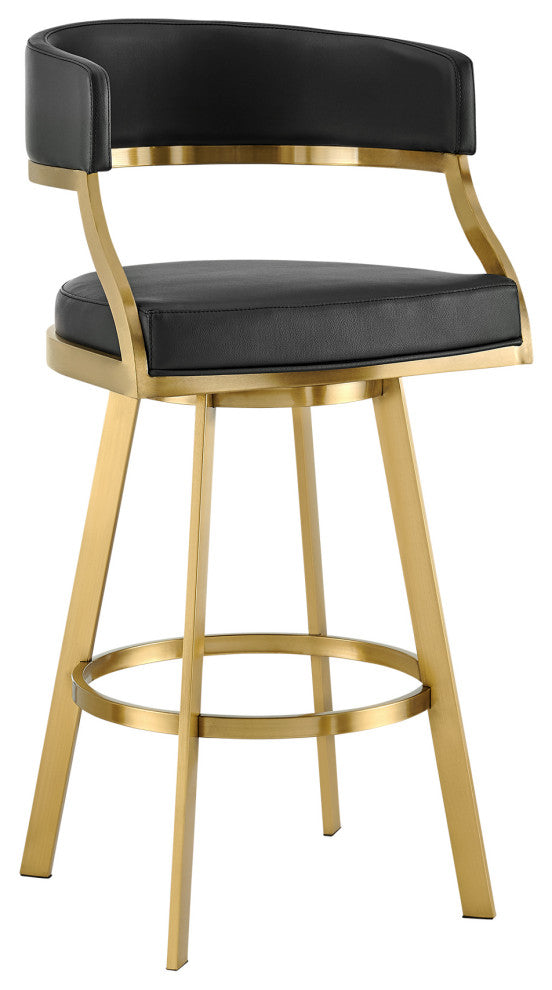 Saturn Gold Brushed Swivel Counter Stool, Black, 30"
