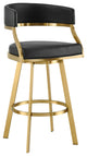 Saturn Gold Brushed Swivel Counter Stool, Black, 30"