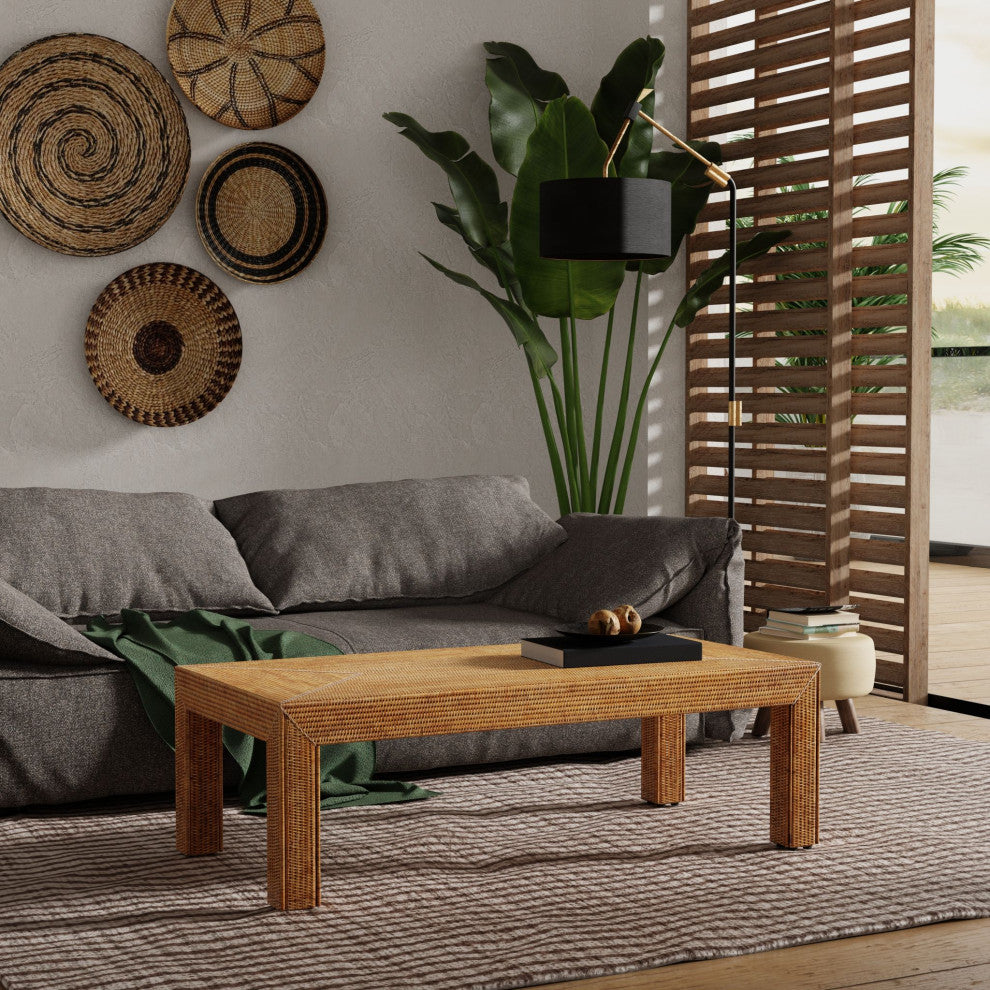 La Jolla Rattan Rectangular Coffee Table, Honey Brown
