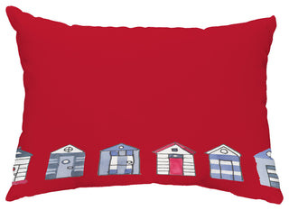 Beach Huts 14"x20" Nautical Decorative Outdoor Pillow, Red