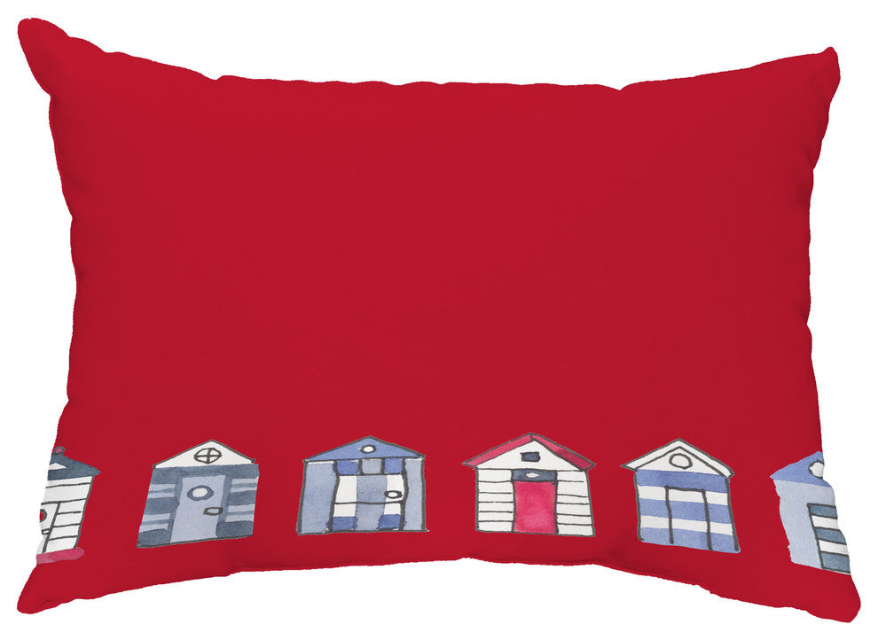 Beach Huts 14"x20" Nautical Decorative Outdoor Pillow, Red