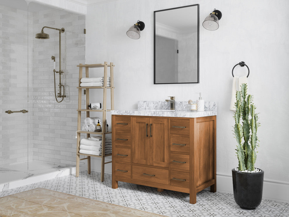 Malibu Teak 42 Single Sink Bath Vanity in Golden Teak 2" Piatra Gray