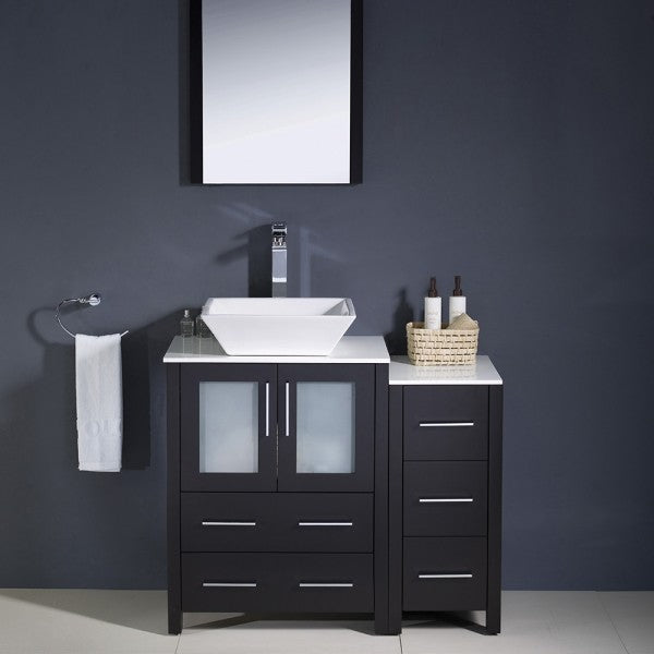Fresca Torino 36" Espresso Modern Bathroom Vanity, Side Cabinet, Vessel Sink