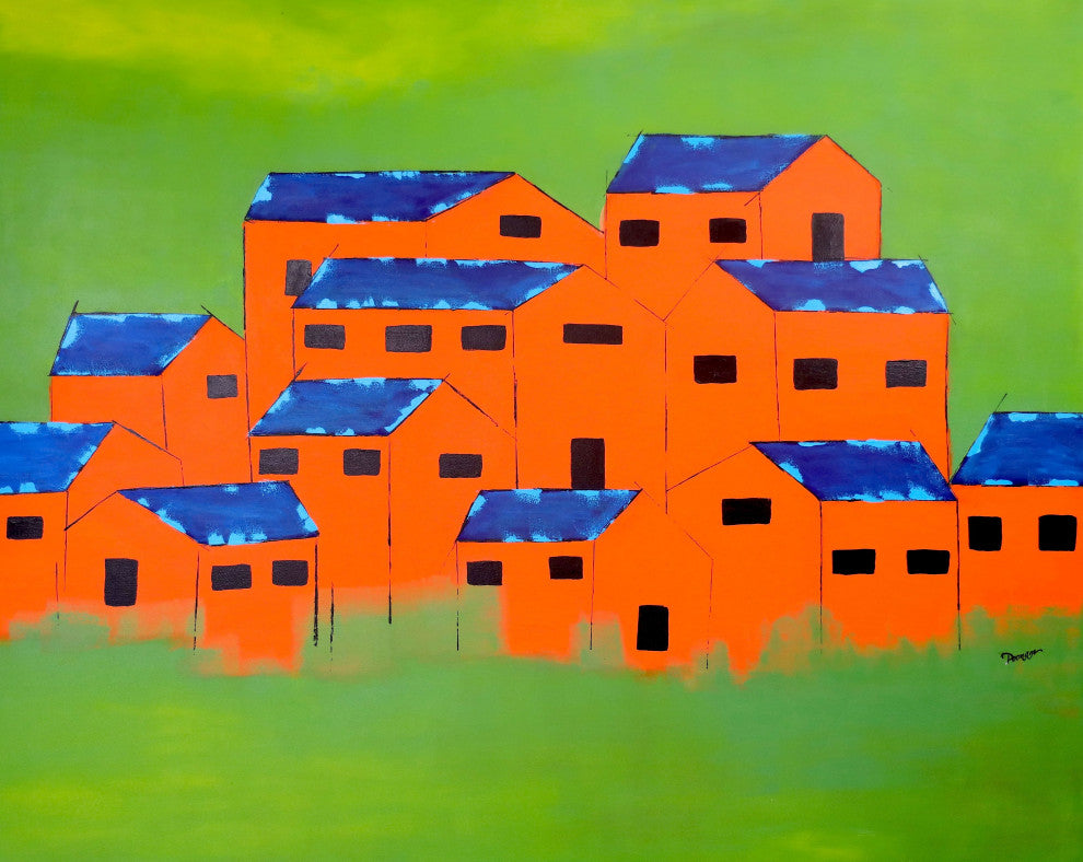 Landscape Artwork Architecture Painting Houses Abstract Wall Art