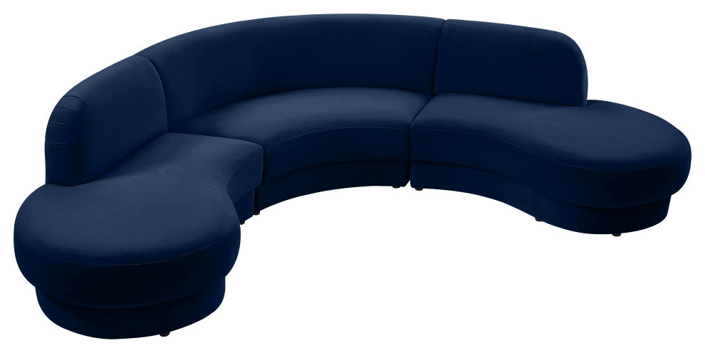 Rosa Velvet Upholstered 3-Piece Sectional, Navy