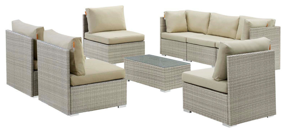 Repose 8-Piece Outdoor Patio Sunbrella Sectional Set Light Gray Beige
