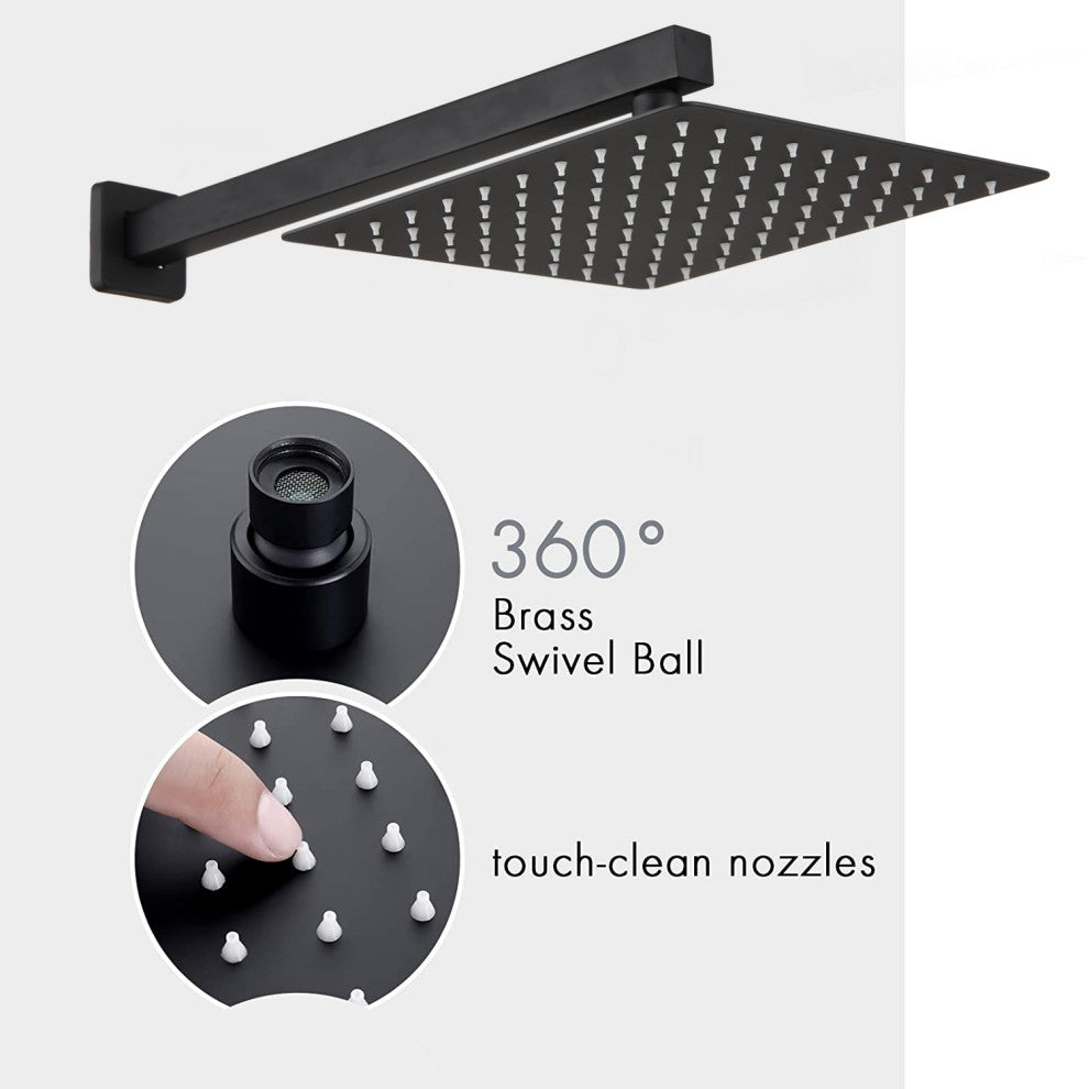10"Wall Mounted Rainfall Shower System, Matte Black