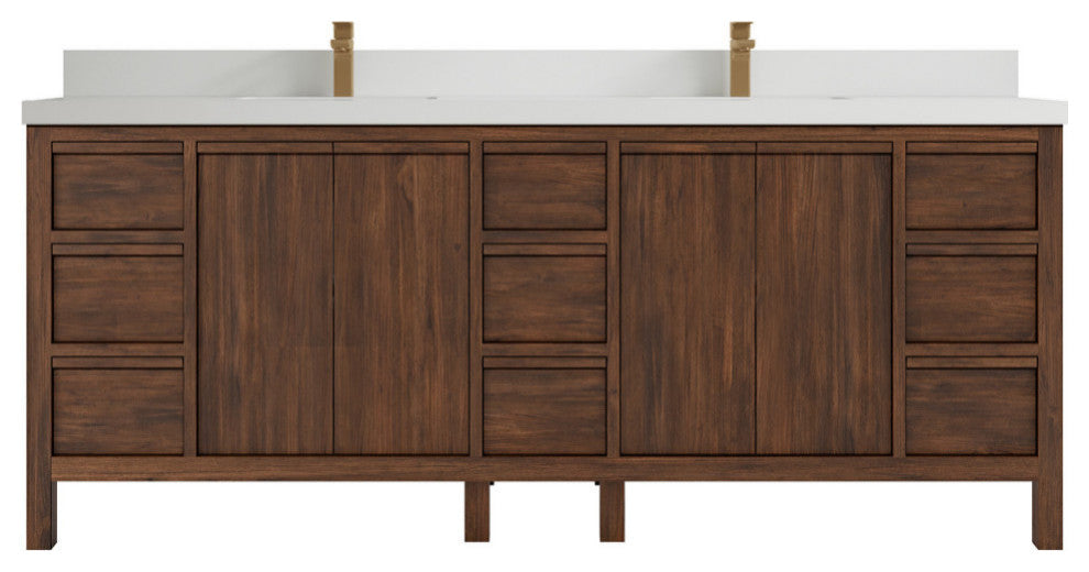 Elizabeth 84 Double Sink Bath Vanity in Dark Walnut Teak 2" White Quartz