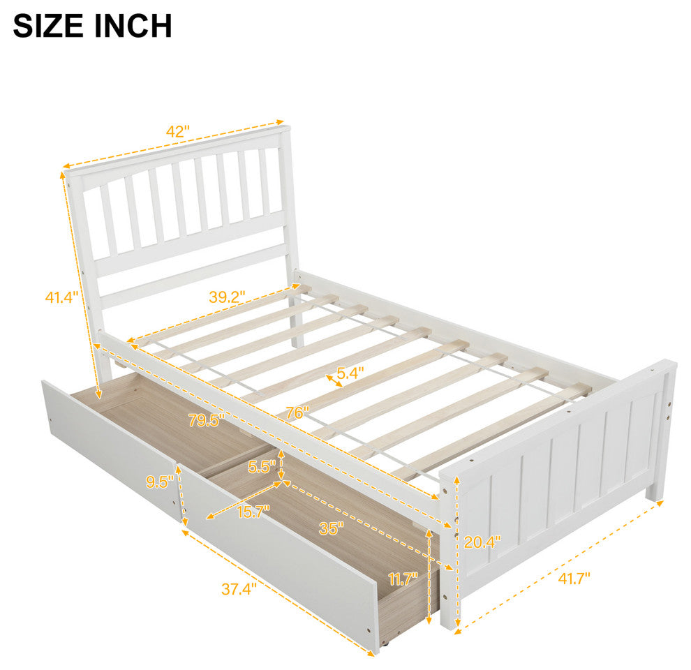 Gewnee Twin size Wdoo Platform Bed with Two Drawers in White