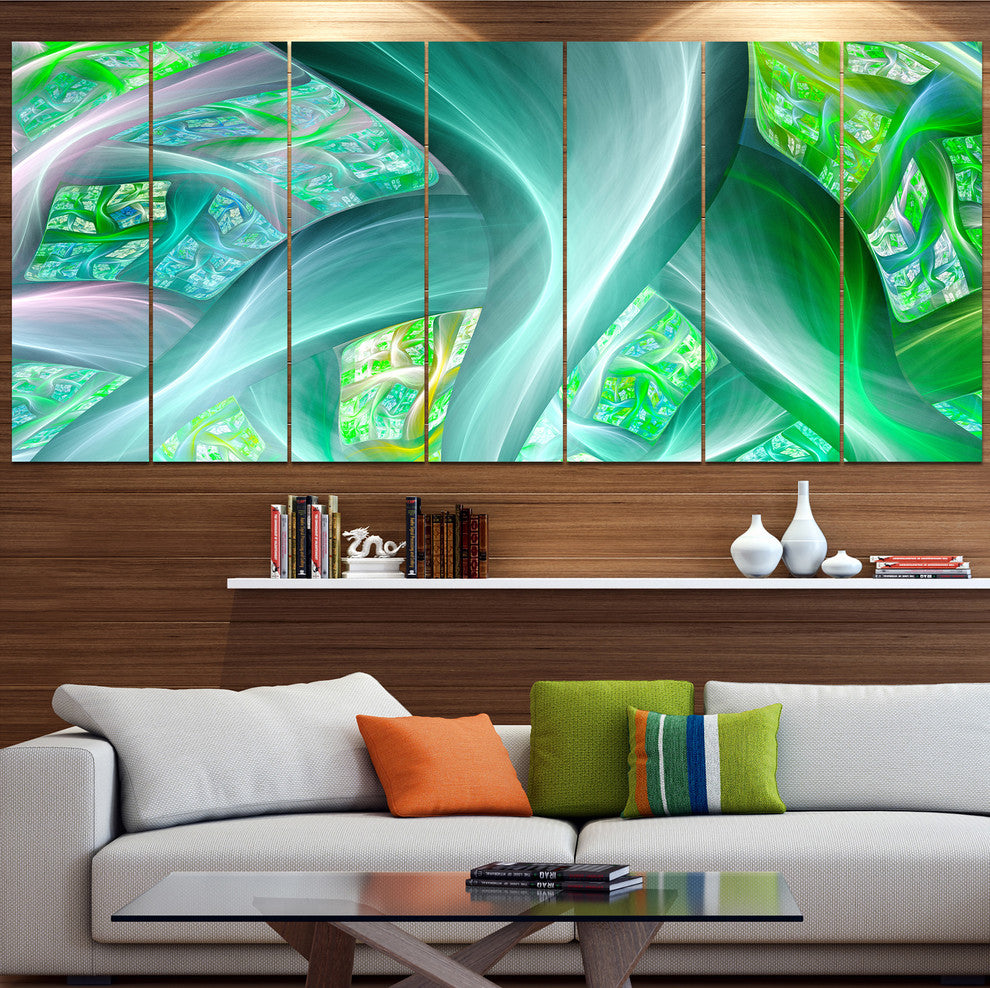 Green Fractal Exotic Plant Stems, Abstract Wall Art Canvas, 83"x32", 7 Panels