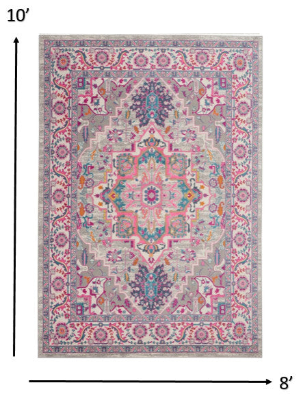 8' X 10' Pink And Gray Power Loom Area Rug