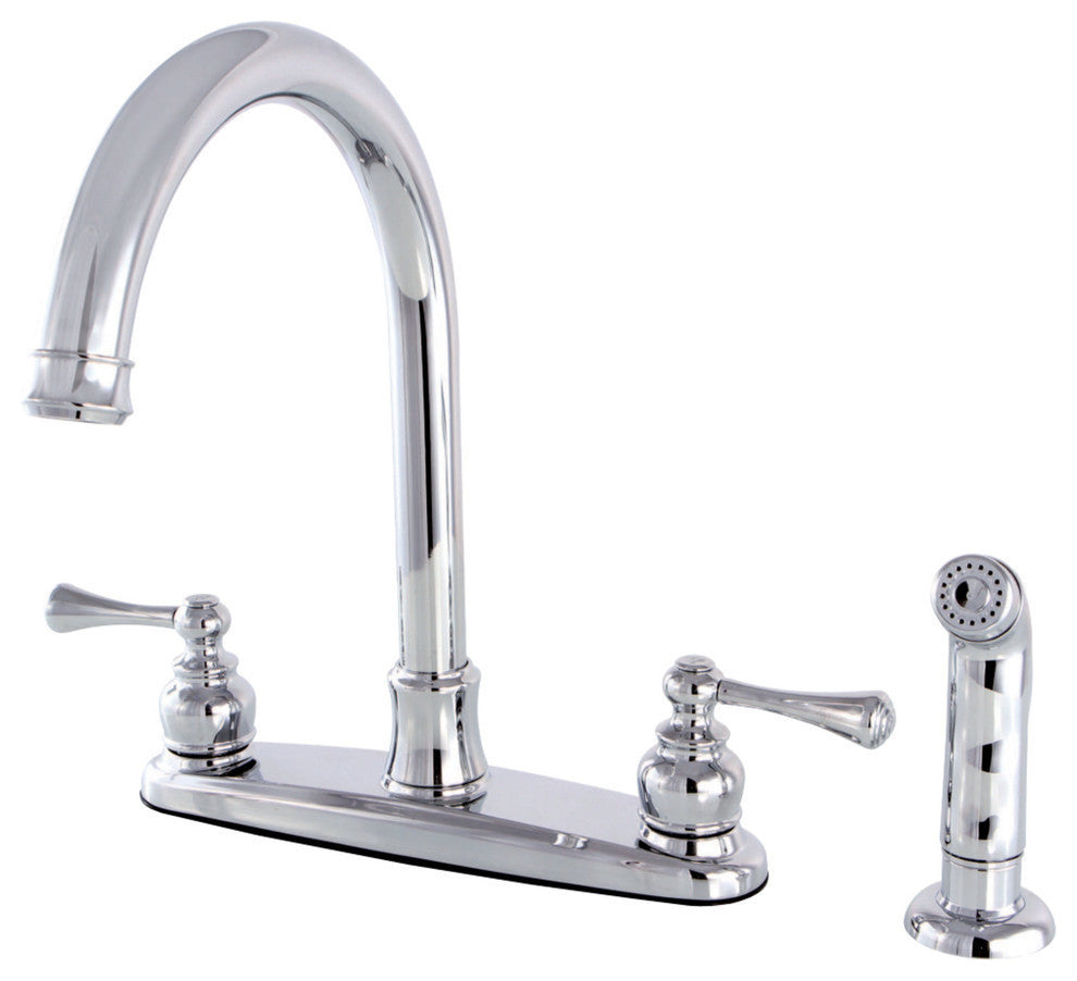 8" Centerset Kitchen Faucet, Sprayer, Polished Chrome