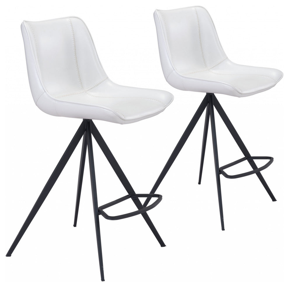 Set of Two White and Black Faux Leather Triangle Base Counter Chairs