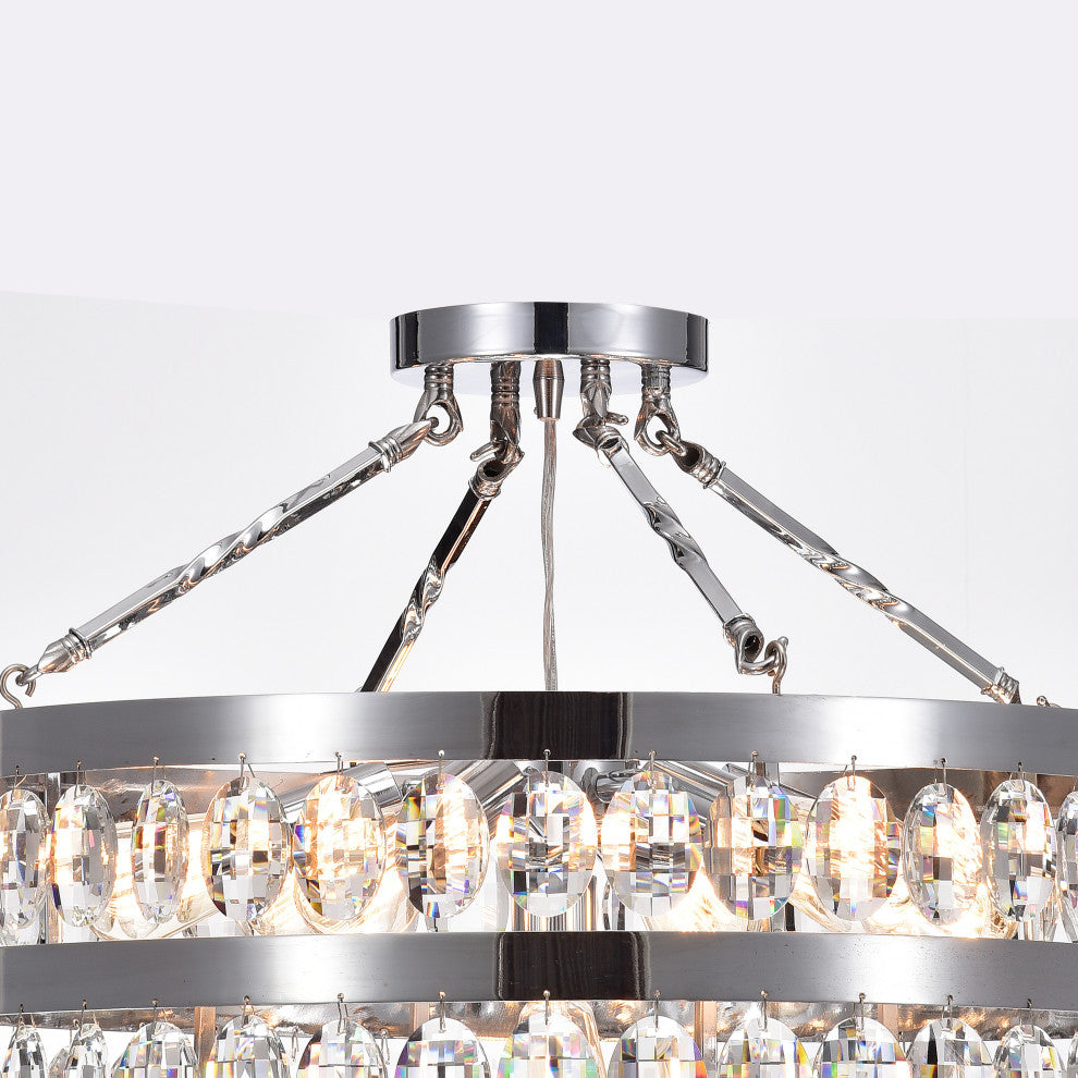 Turais 7-Light Crystal Semi Flush Mount Chrome for Dining/Living Room, Bedroom