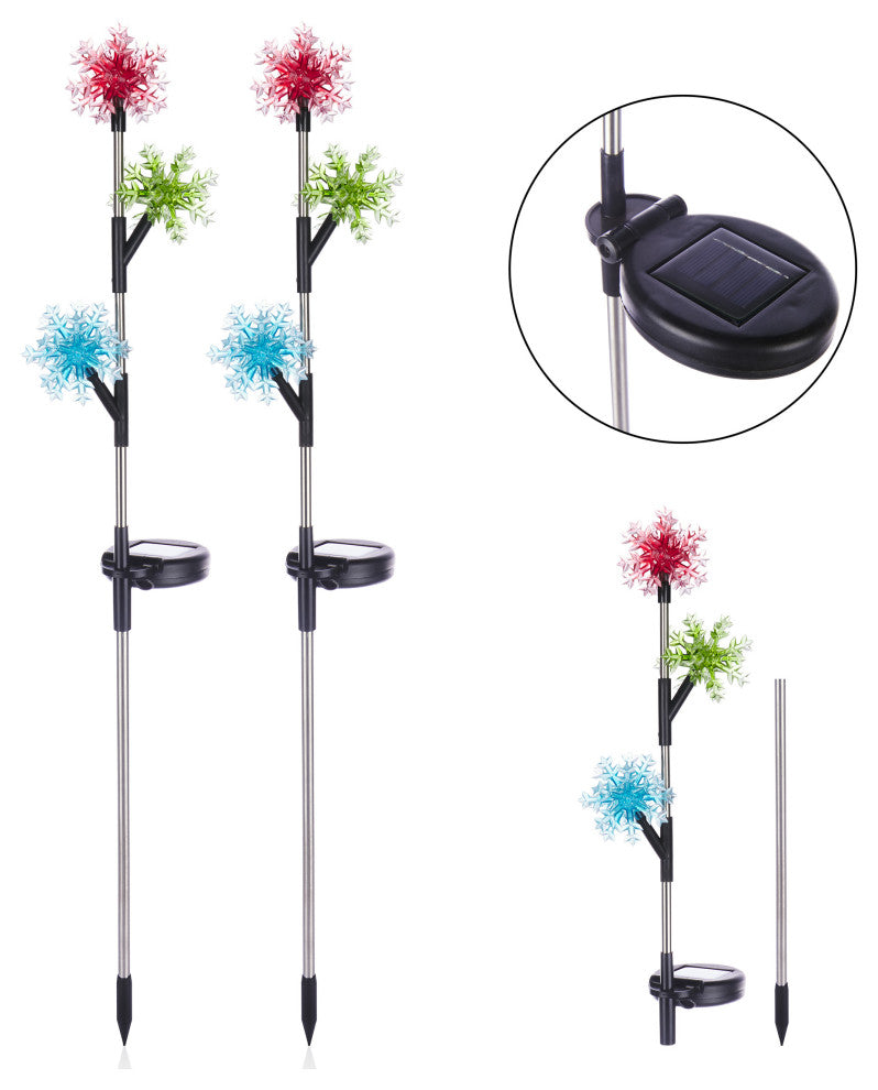 Solar 3-Tier Acrylic Snowflake Stakes with LEDs - Set of 2