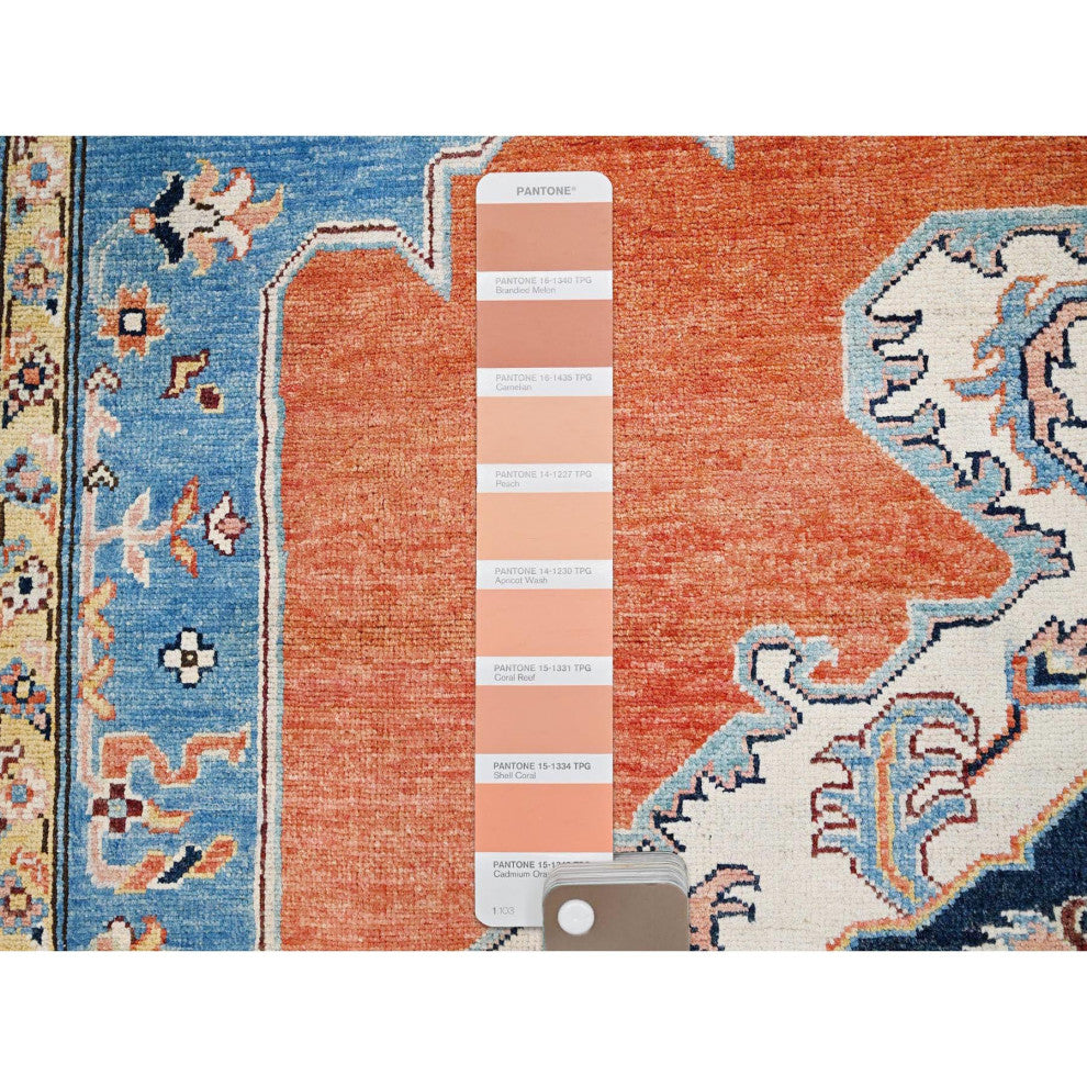 Orange, Soft Wool, Afghan Peshawar, Hand Knotted, Oriental Rug, 8'x9'10"