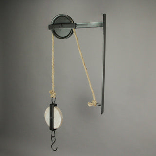 Rustic Vintage Style Metal and Wood Pulley and Hook Wall Hanging