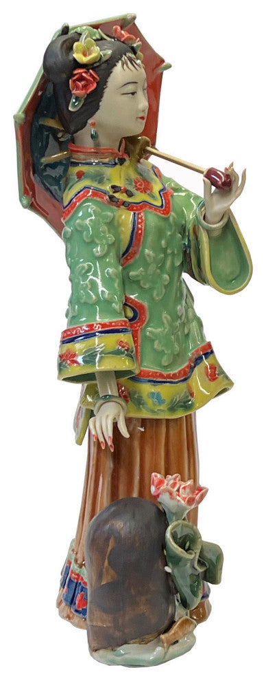 Chinese Oriental Porcelain Qing Style Dressing Umbrella Lady Figure Hws3089