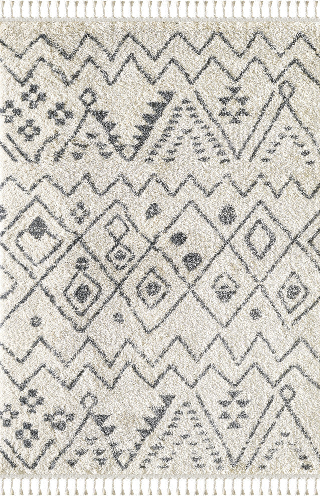 Abani Willow WIL100A Moroccan Tribal Print Black and Ivory Area Rug