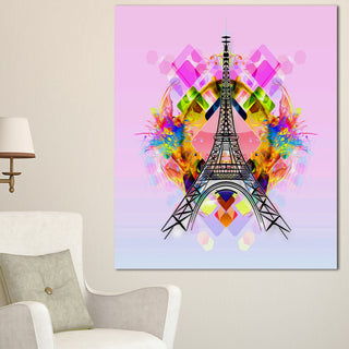 Bright Paris Eiffel TowerCartoon, Oversized Abstract Canvas Art, 30"x40"