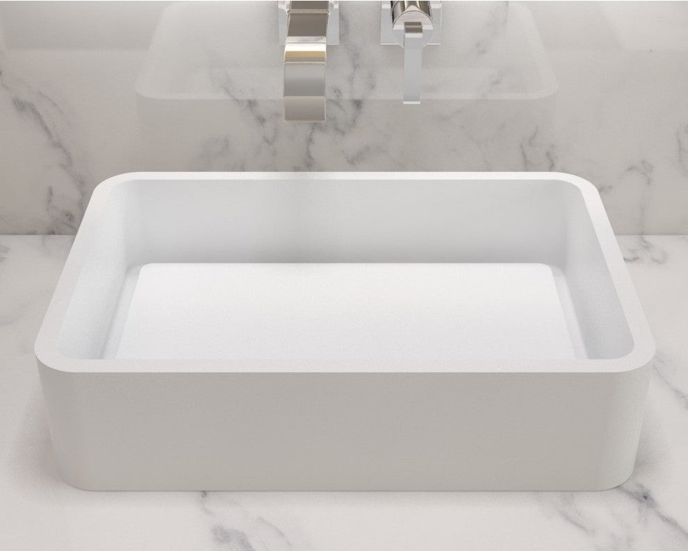 ADM Rectangular Countertop Vessel Sink, White, 24", Matte White
