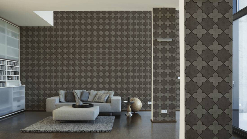 Mosaic Textured Wallpaper Featuring Star Shaped Tile, 374213