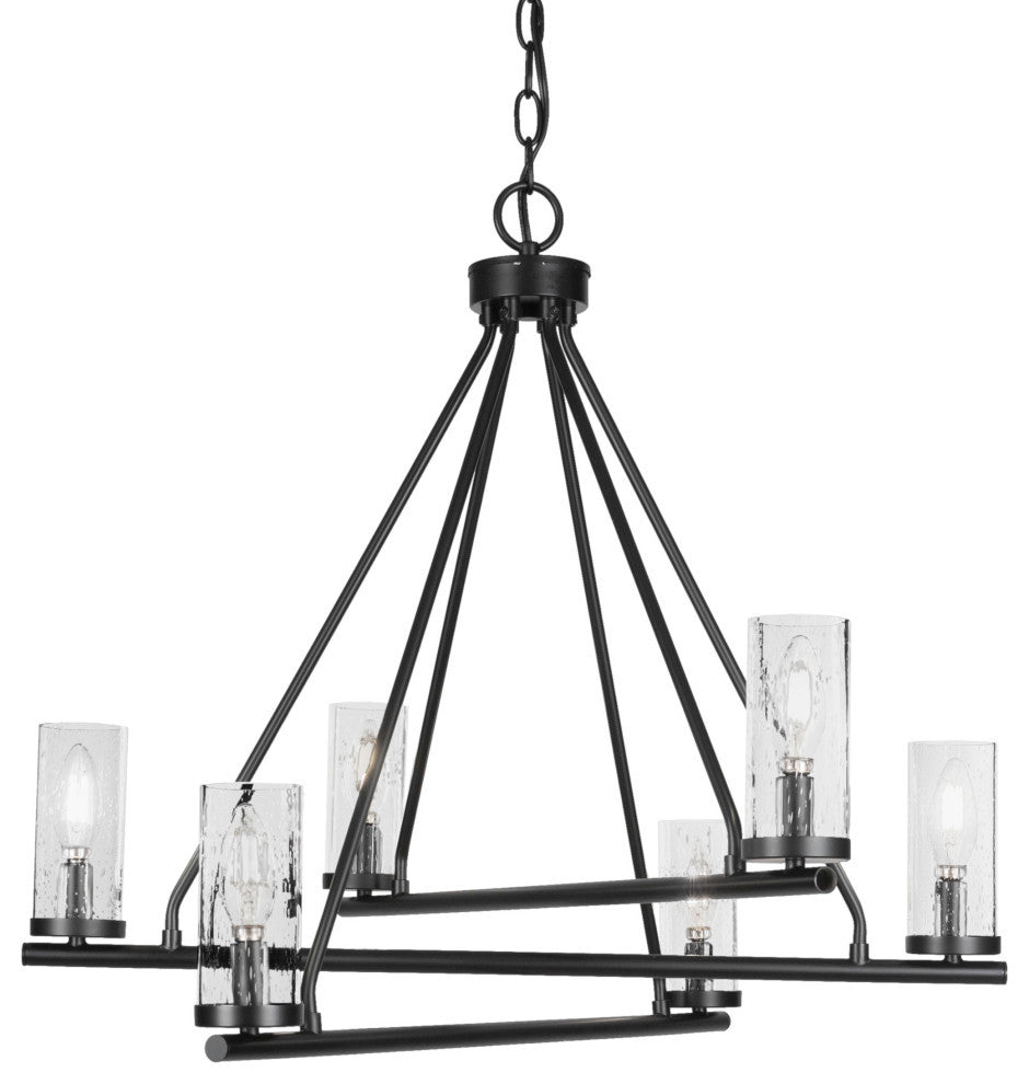 Trinity 6 Light Chandelier Shown, Matte Black Finish, 2.5" Clear Bubble Glass